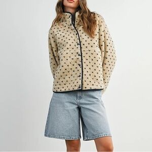 NWT Polka Dots Sherpa Jacket Faux Fur Shearling Puffy Jacket Medium